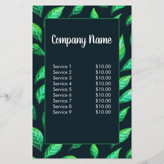 Elegante groene bladeren botanische bedrijf kortin flyer (Achterkant)