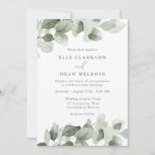 Elegante groene bladeren moderne bruiloft kaart (Voorkant)