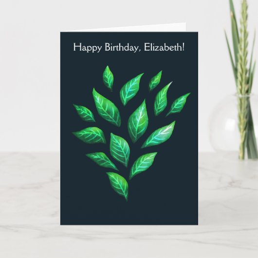 Elegante groene bladeren Natuur Lover Naam Verjaar Kaart (Voorkant)