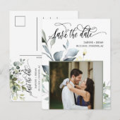 Elegante groene bladeren QR-code foto save the dat Aankondigingskaart (Voorkant / Achterkant)