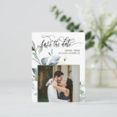 Elegante groene bladeren QR-code foto save the dat Aankondigingskaart (Staand voorkant)