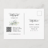 Elegante groene bladeren QR Code Retouradres RSVP Briefkaart (Achterkant)