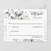 Elegante groene bladeren QR Code Retouradres RSVP Briefkaart (Voorkant)