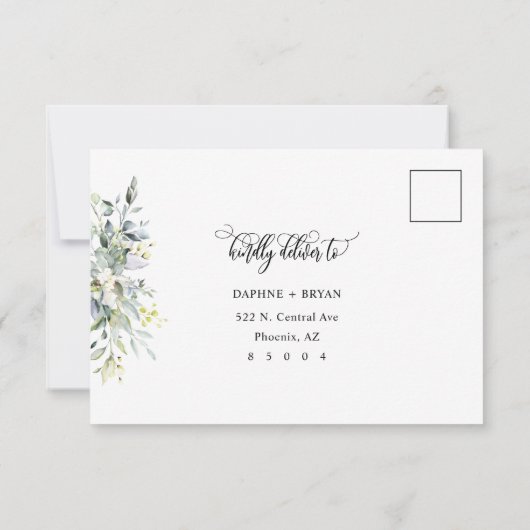 Elegante Groene Bladeren Reactie met Adres Achterk RSVP Kaartje (Achterkant)