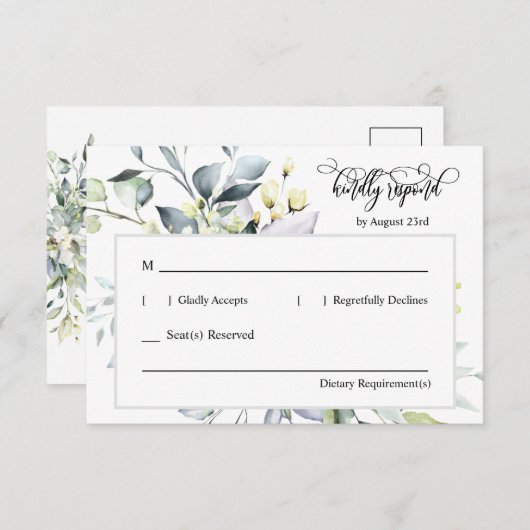 Elegante Groene Bladeren Reactie met Adres Achterz RSVP Kaartje (Voorkant / Achterkant)