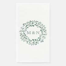Elegante groene bladeren waterverf krans met monog