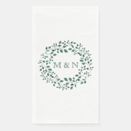Elegante groene bladeren waterverf krans met monog servet