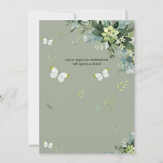 Elegante groene bladermotief trouwkaarten Budget (Achterkant)