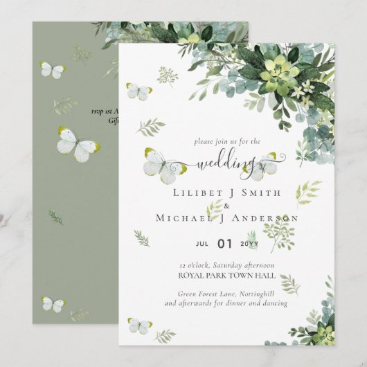 Elegante groene bladermotief trouwkaarten Budget (Voorkant / Achterkant)