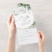 Elegante groene bladermotief trouwkaarten Budget All In One Uitnodiging (Afscheurbaar)
