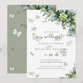 Elegante groene bladermotief trouwuitnodigingen bu (Voorkant / Achterkant)