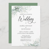 Elegante groene bladervulling trouwuitnodiging kaart (Voorkant / Achterkant)