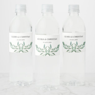 Elegante Groene Bladgroen Huwelijk Waterfleslabel Waterfles Etiket