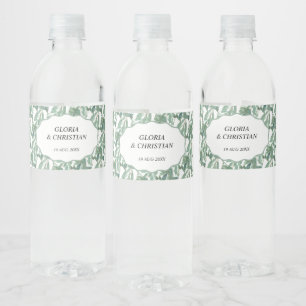 Elegante Groene Bladgroen Huwelijk Waterfleslabel Waterfles Etiket