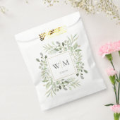 Elegante groene bladmonogram bruiloft bedankzakje (Gezegeld)