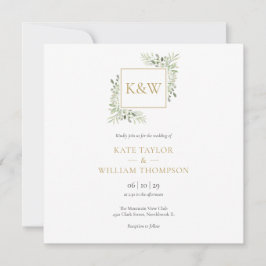 Elegante groene bladmonogram vierkante trouwkaart kaart
