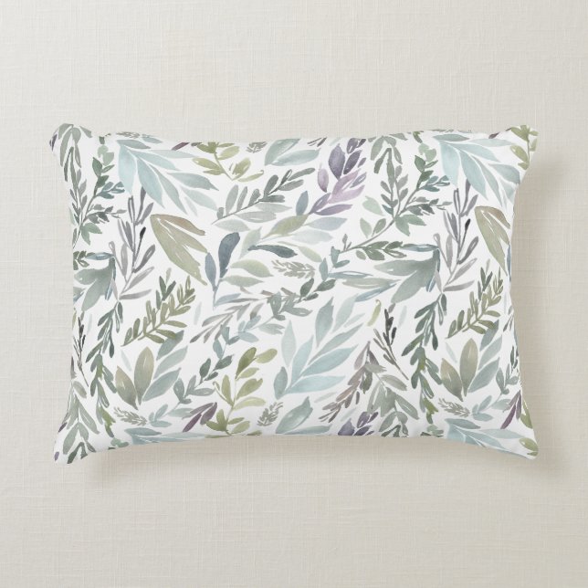 Elegante groene blauwe botanische Waterverf Accent Kussen (Voorkant)