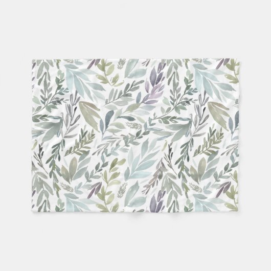 Elegante groene blauwe botanische Waterverf Fleece Deken (Voorkant (Horizontaal))