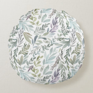 Elegante groene blauwe botanische Waterverf Rond Kussen