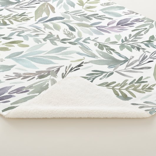 Elegante groene blauwe botanische Waterverf Sherpa Deken (3/4)