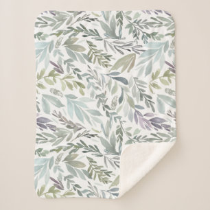 Elegante groene blauwe botanische Waterverf Sherpa Deken