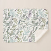 Elegante groene blauwe botanische Waterverf Sherpa Deken (Voorkant (horizontaal))