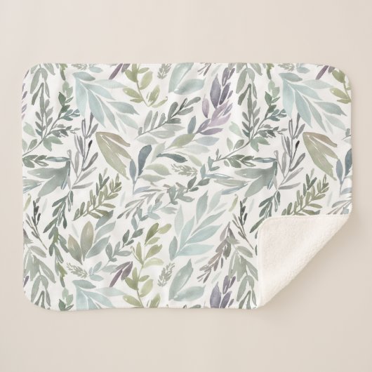 Elegante groene blauwe botanische Waterverf Sherpa Deken (Voorkant (horizontaal))