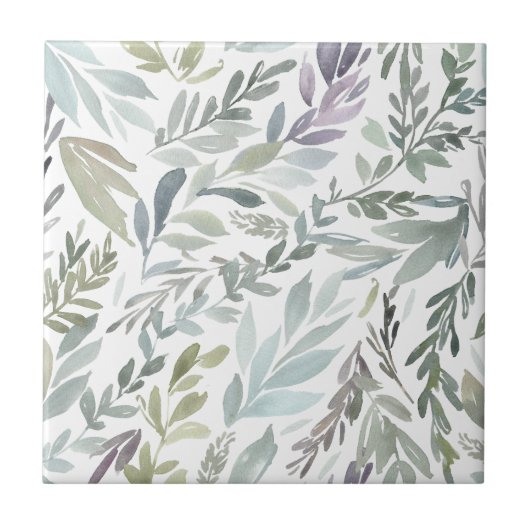 Elegante groene blauwe botanische Waterverf Tegeltje (Voorkant)