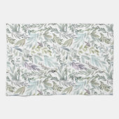 Elegante groene blauwe botanische Waterverf Theedoek (Horizontaal)