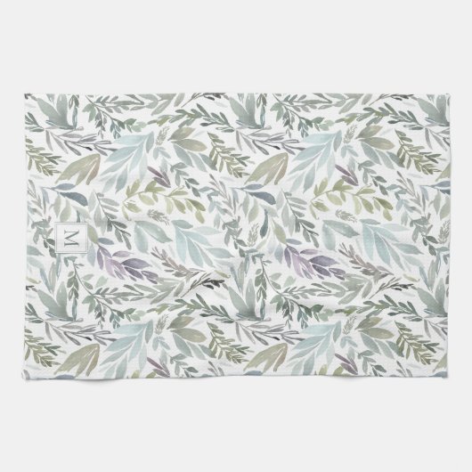 Elegante groene blauwe botanische Waterverf Theedoek (Horizontaal)