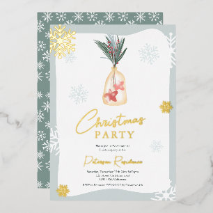 Elegante groene blauwe rode boho takken Kerstmis Folie Uitnodiging