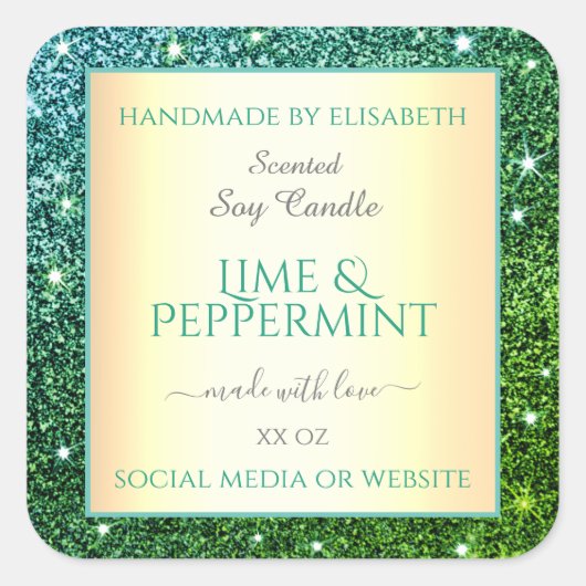 Elegante Groene Blauwgroen Gradiënt Glitter produc Vierkante Sticker (Voorkant)
