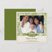 Elegante groene bloeiende kerstfoto kaart (Voorkant / Achterkant)