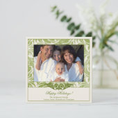 Elegante groene bloeiende kerstfoto kaart (Staand voorkant)