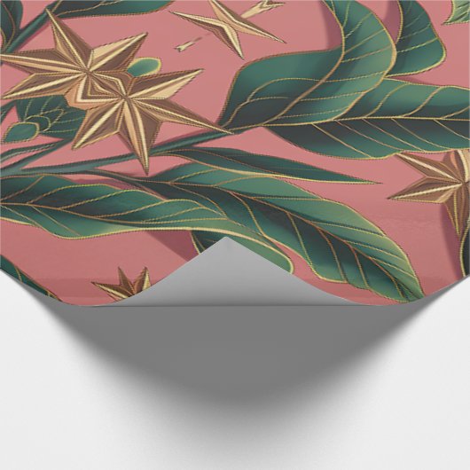 Elegante groene bloem en feestelijke gouden ster m cadeaupapier (Hoek)