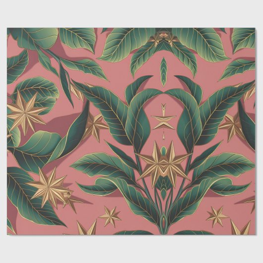 Elegante groene bloem en feestelijke gouden ster m cadeaupapier (Vlak)