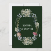 Elegante Groene Bloem en Paddestoel Krans Bruiloft Kaart (Voorkant)