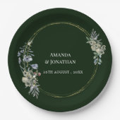 Elegante Groene Bloem en Paddestoel Krans Bruiloft Papieren Bordje (Voorkant)