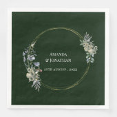 Elegante Groene Bloem en Paddestoel Krans Bruiloft Servet (Voorkant)