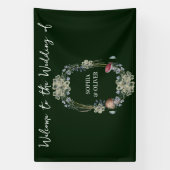 Elegante Groene Bloem en Paddestoel Krans Bruiloft Spandoek (Verticaal)