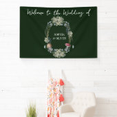 Elegante Groene Bloem en Paddestoel Krans Bruiloft Spandoek (Insitu)