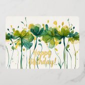 Elegante groene bloem Happy Birthday Folie Kaart (Voorkant)