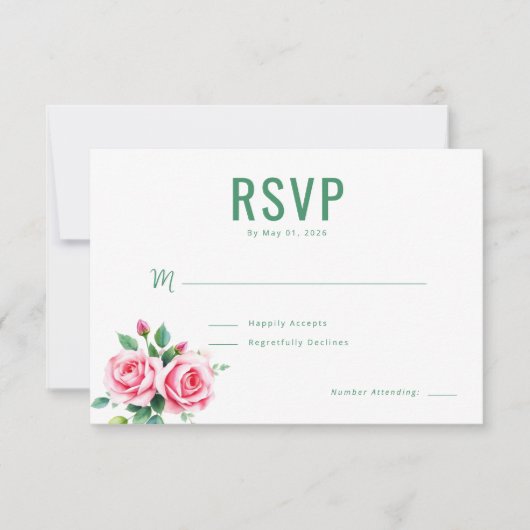 Elegante Groene Bloem RSVP Kaartje (Voorkant)