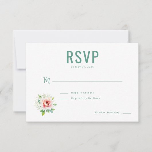 Elegante Groene Bloem RSVP Kaartje (Voorkant)