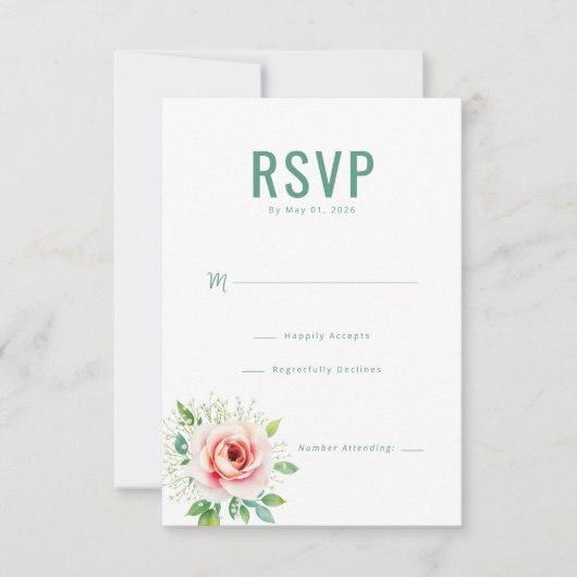 Elegante Groene Bloem RSVP Kaartje (Voorkant)