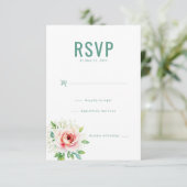 Elegante Groene Bloem RSVP Kaartje (Staand voorkant)