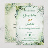Elegante groene bloem Save the Date Wedding (Voorkant / Achterkant)
