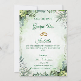 Elegante groene bloem Save the Date Wedding