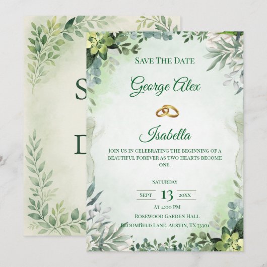 Elegante groene bloem Save the Date Wedding (Voorkant / Achterkant)