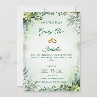 Elegante groene bloem Save the Date Wedding